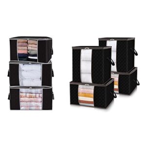 lifewit 3 pack 90l large capacity clothes storage bag, bundle with 4 pack90l clothes storage bag, black