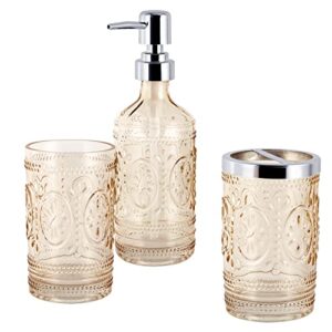 Allure Home Creation Floral Hedge 3-Piece Tinted Glass Bathroom Accessory Set Blush Pink