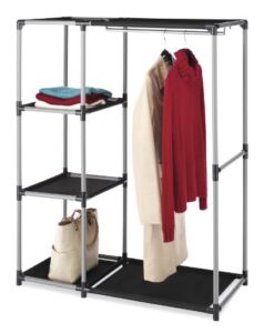 whitmor spacemaker garment rack and shelves silver and black