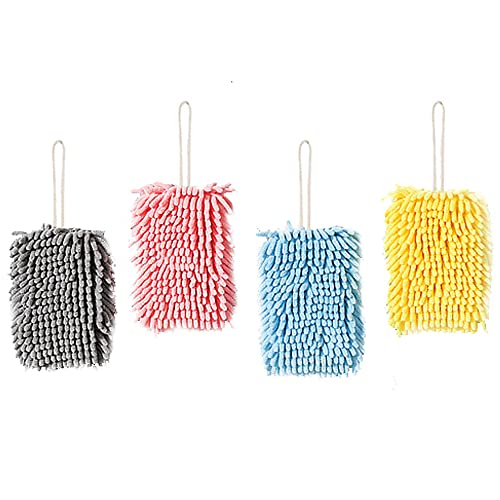 kitgaga 4Pcs Hand Towels for Bathroom Decorative Set,Chenille Hanging Hand Towel Ball Microfiber Plush Absorbent Soft Small Bath Towel with Loop for Kitchen Washstand (Rectangular Mixed)