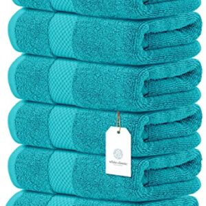 White Classic Luxury Hand Towels | 6 Pack Luxury Bath Mat | 2 Pack Bundle (Aqua)