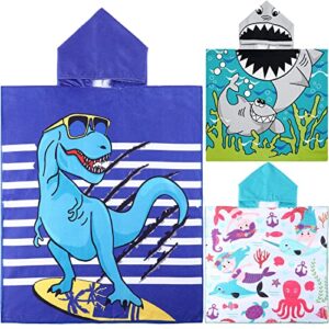 3 pack kids hooded towel 47 x 24 inch baby beach bath towel for girls boys thicker toddler swim towels ponchos with hood cotton pool bath towels poncho for 1-7 years (shark, dinosaur)