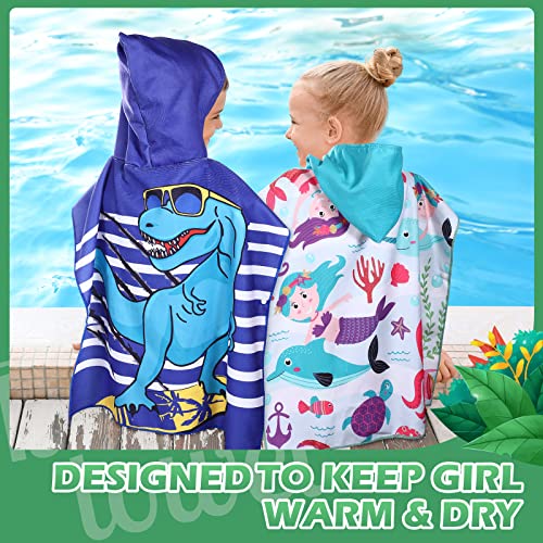 3 Pack Kids Hooded Towel 47 x 24 Inch Baby Beach Bath Towel for Girls Boys Thicker Toddler Swim Towels Ponchos with Hood Cotton Pool Bath Towels Poncho for 1-7 Years (Shark, Dinosaur)