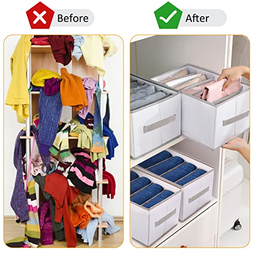 DREAMVAN 2 Pack Wardrobe Clothes Organizer, Folded 5-7 Grid Closet Drawer Organizers with Support Plate, Washable Closet Drawers Clothes Storage Box for T-Shirts, Socks, Jeans(5 Grids with Handle)