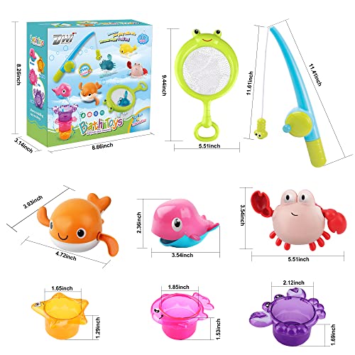 Dwi Dowellin Bath Toy for Toddlers ,Bathtub Toy with Floating Mold Free Swimming Toys and Stacking Cups,Magnetic Fishing Game for Toddles and Babies