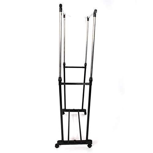 QXDRAGON Height Adjustable Clothes Rack for Hanging Clothes, Shoes, Portable Clothing Rack, Rolling Garment Rack, Hanging Rack for Clothes, Double Rod Wardrobe Rack