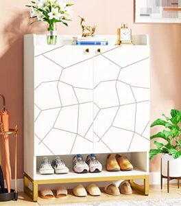tribesigns shoe cabinet, 6-tiers shoe storage cabinet with doors for entryway, white gold free standing shoe cabinet storage organizer with open shelf for living room, bedroom,closet