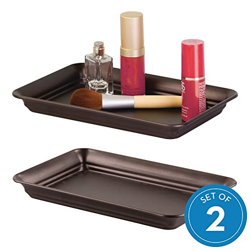 iDesign Decorative Countertop Vanity Tray Organizer for Bathroom, Bedroom, Closet, Entryway, Set of 2, 9.7" x 6.3" x 1", Bronze