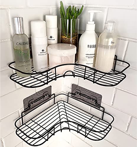 Corner Shower Caddy, 2 Packs Bathroom Shelf Tripod Wall Mounted Shower Corner Organizer Shelves(Punch Free), Shower Storage Rack for Bathroom/Dorm/Kitchen