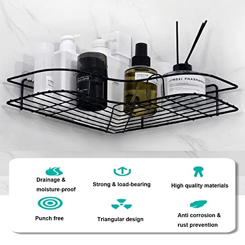 Corner Shower Caddy, 2 Packs Bathroom Shelf Tripod Wall Mounted Shower Corner Organizer Shelves(Punch Free), Shower Storage Rack for Bathroom/Dorm/Kitchen