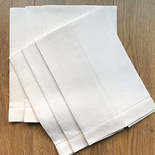 Minhcraft White Linen Hem Stitch Hand Towels - Set of 6 14"x22"-Ladder hemstitch 100% Linen Cloth Guest Towels Luxury