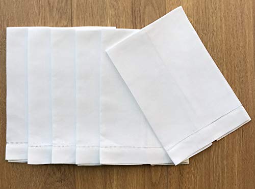 Minhcraft White Linen Hem Stitch Hand Towels - Set of 6 14"x22"-Ladder hemstitch 100% Linen Cloth Guest Towels Luxury