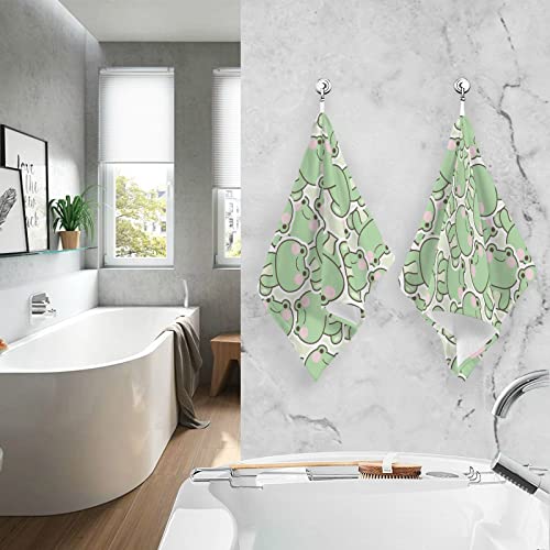 Jucciaco Kawaii Frogs Cotton Towels for Bathroom, Soft Hand Towel Set of 2 for Gym Yoga Kitchen Sports Decorative, 16x28 inch
