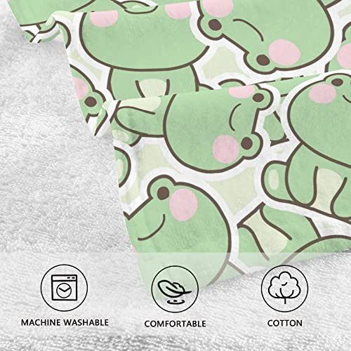 Jucciaco Kawaii Frogs Cotton Towels for Bathroom, Soft Hand Towel Set of 2 for Gym Yoga Kitchen Sports Decorative, 16x28 inch