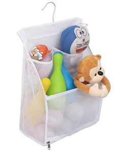 alyer hanging mesh bath toy organizer bag,large shower storage caddy with durable hanger (white)