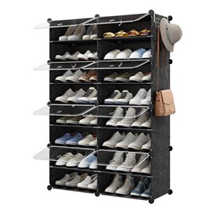 eiiel portable shoe rack organizer 32 pairs tower shelf storage cabinet stand expandable for heels, boots, slippers, 8 tier black