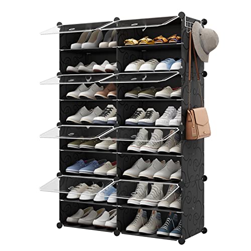 Eiiel Portable Shoe Rack Organizer 32 Pairs Tower Shelf Storage Cabinet Stand Expandable for Heels, Boots, Slippers, 8 Tier Black