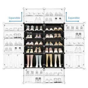 Eiiel Portable Shoe Rack Organizer 32 Pairs Tower Shelf Storage Cabinet Stand Expandable for Heels, Boots, Slippers, 8 Tier Black