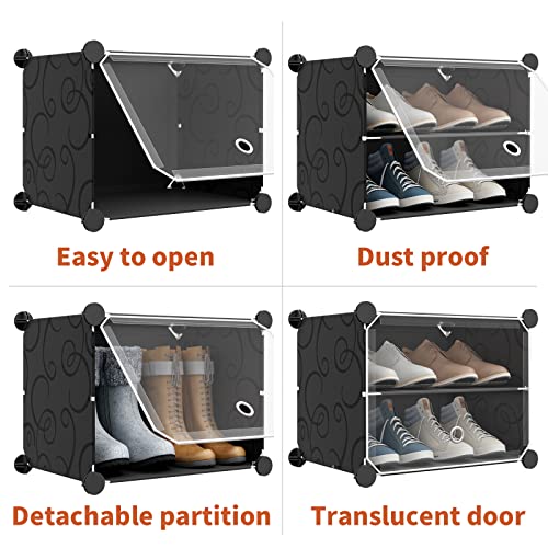 Eiiel Portable Shoe Rack Organizer 32 Pairs Tower Shelf Storage Cabinet Stand Expandable for Heels, Boots, Slippers, 8 Tier Black