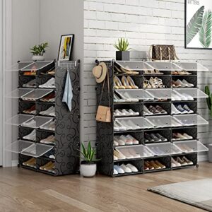 Eiiel Portable Shoe Rack Organizer 32 Pairs Tower Shelf Storage Cabinet Stand Expandable for Heels, Boots, Slippers, 8 Tier Black