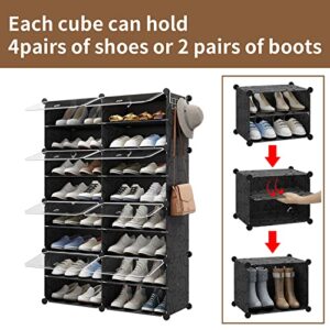 Eiiel Portable Shoe Rack Organizer 32 Pairs Tower Shelf Storage Cabinet Stand Expandable for Heels, Boots, Slippers, 8 Tier Black