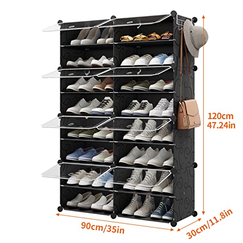 Eiiel Portable Shoe Rack Organizer 32 Pairs Tower Shelf Storage Cabinet Stand Expandable for Heels, Boots, Slippers, 8 Tier Black