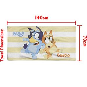 Bluey Bingo Stripe Beach Towel Kids Swim Bath Holiday Children Bath Towels Tv Show Gift for Boys Girls 70 x 140 cm