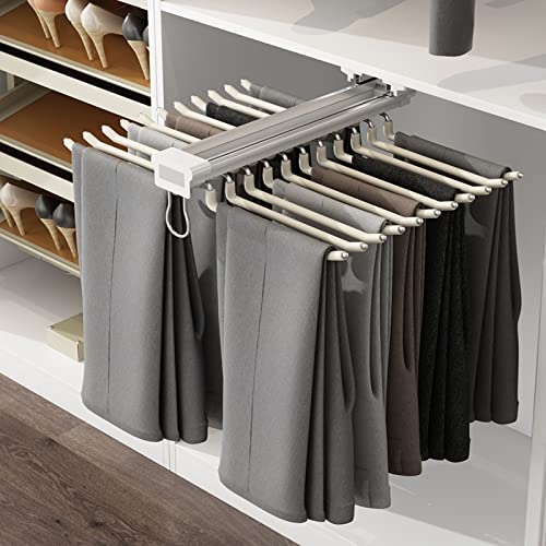 Pull Out Pants Rack 22 Arms Trousers Hangers Steel Sliding Rail Clothes Organizers Towel Scarf Trousers Tie Storage for a DIY Closet (Color : White+Beige Flocking)