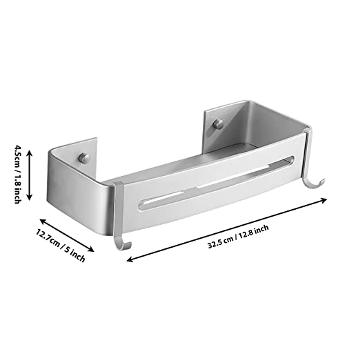 Shower Caddy Basket Shelf with Hooks, 2 Packs Caddy Organizer Wall Mounted Rustproof Basket with Adhesive, No Drilling, Thickened Aluminum, Storage Rack for Bathroom Shower Kitchen (Sliver)