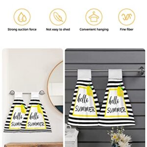 Ldtrchee Hello Summer Lemon Yellow Lace Hand Towel with Hanging Loop, Black White Stripes Fruit Hanging Tie Towels Set 1 Pcs, Kitchen Absorbent Towel for Bathroom Tea Bar Laundry