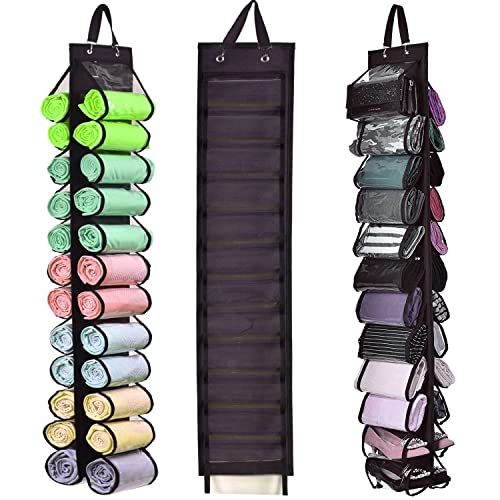 WwillDock Foldable Leggings Organizer Clothes, Legging Storage Bag, 24 Compartments Hanging Closet Organizers Suitable for Jeans, T-Shirts, Leggings, Towels etc (24 pockets, Black)