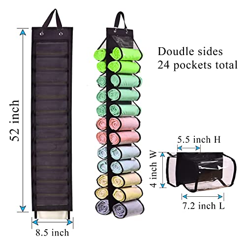 WwillDock Foldable Leggings Organizer Clothes, Legging Storage Bag, 24 Compartments Hanging Closet Organizers Suitable for Jeans, T-Shirts, Leggings, Towels etc (24 pockets, Black)