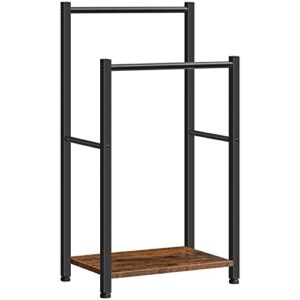 hoobro freestanding towel-rack, 2 tier blanket ladder holder for bathroom, 16.5"l x 9.4"w x 31.5"h, blanket rack, industrial drying and display rack with shelf, metal, rustic brown and black bf02lb01
