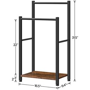 HOOBRO Freestanding Towel-Rack, 2 Tier Blanket Ladder Holder for Bathroom, 16.5"L x 9.4"W x 31.5"H, Blanket Rack, Industrial Drying and Display Rack with Shelf, Metal, Rustic Brown and Black BF02LB01