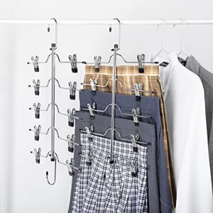 CINKSY Pants Skirt Hangers Space Saving 5 Layers with Non-Slip Foam Padded Swing Arm 9 Pack