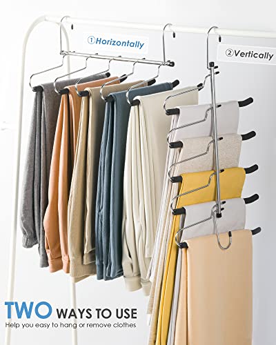 CINKSY Pants Skirt Hangers Space Saving 5 Layers with Non-Slip Foam Padded Swing Arm 9 Pack