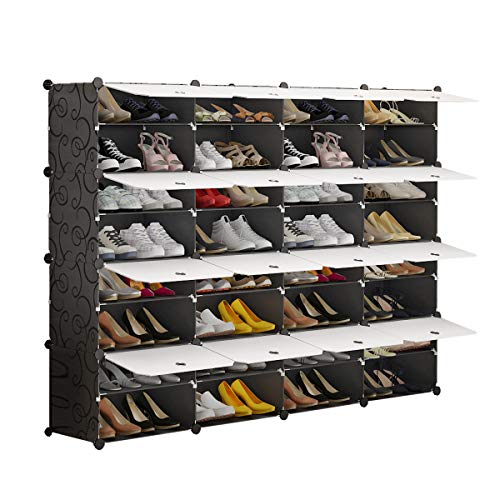 KOUSI Portable Shoe Rack Organizer 64 Pair Tower Shelf Storage Cabinet Stand Expandable for Heels, Boots, Slippers， 8 Tier Black