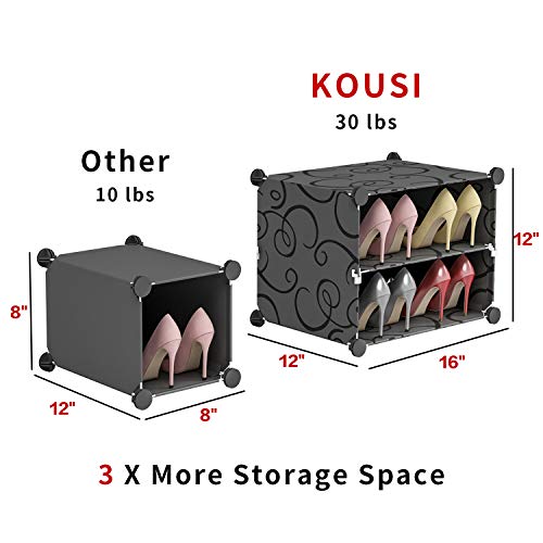 KOUSI Portable Shoe Rack Organizer 64 Pair Tower Shelf Storage Cabinet Stand Expandable for Heels, Boots, Slippers， 8 Tier Black