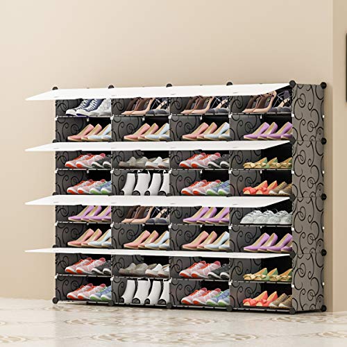 KOUSI Portable Shoe Rack Organizer 64 Pair Tower Shelf Storage Cabinet Stand Expandable for Heels, Boots, Slippers， 8 Tier Black