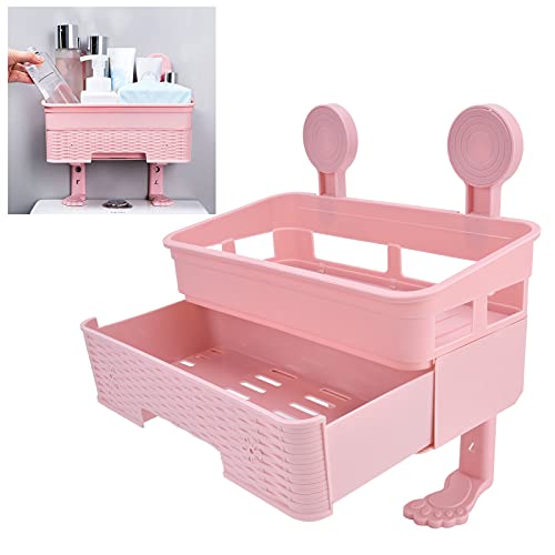 Double‑Layer Bathroom Shelf,Shower Caddy Basket Shelf Set,Toilet Tissue Box Punch Free Kitchen Bathroom Storage Rack,Wall Mounted Holder for Bathroom Shower Kitchen(Pink)