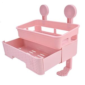 Double‑Layer Bathroom Shelf,Shower Caddy Basket Shelf Set,Toilet Tissue Box Punch Free Kitchen Bathroom Storage Rack,Wall Mounted Holder for Bathroom Shower Kitchen(Pink)