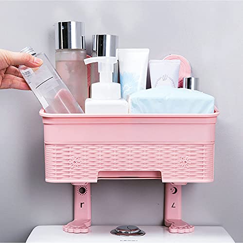 Double‑Layer Bathroom Shelf,Shower Caddy Basket Shelf Set,Toilet Tissue Box Punch Free Kitchen Bathroom Storage Rack,Wall Mounted Holder for Bathroom Shower Kitchen(Pink)