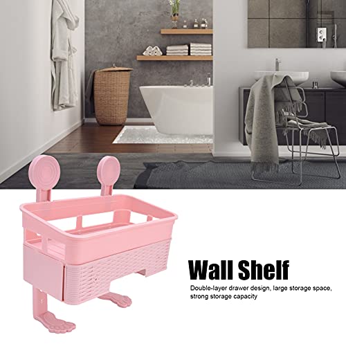 Double‑Layer Bathroom Shelf,Shower Caddy Basket Shelf Set,Toilet Tissue Box Punch Free Kitchen Bathroom Storage Rack,Wall Mounted Holder for Bathroom Shower Kitchen(Pink)