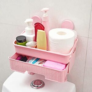 Double‑Layer Bathroom Shelf,Shower Caddy Basket Shelf Set,Toilet Tissue Box Punch Free Kitchen Bathroom Storage Rack,Wall Mounted Holder for Bathroom Shower Kitchen(Pink)