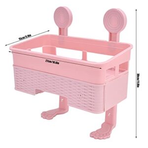 Double‑Layer Bathroom Shelf,Shower Caddy Basket Shelf Set,Toilet Tissue Box Punch Free Kitchen Bathroom Storage Rack,Wall Mounted Holder for Bathroom Shower Kitchen(Pink)