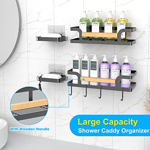 JONYJ Adhesive Shower Caddy 4 Pack, Shower Organizer with 12 Hooks and 2 Soap Holder, No Drilling Shower Shelf for Inside Shower, Kitchen Storage, Bedroom, Living Room, Bathroom