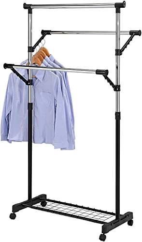 KB Designs - 3-Rod Adjustable Garment Rack Clothes Organizer, Black/Chrome