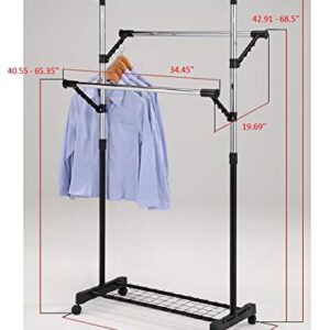 KB Designs - 3-Rod Adjustable Garment Rack Clothes Organizer, Black/Chrome