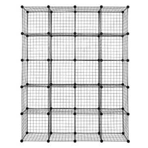 20pcs cube storage organizer, diy cube closet wardrobe shelving,wire cube grid bookshelf, modular metal show case rack, black