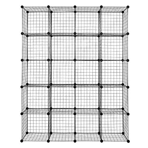 20pcs Cube Storage Organizer, DIY Cube Closet Wardrobe Shelving,Wire Cube Grid Bookshelf, Modular Metal Show Case Rack, Black